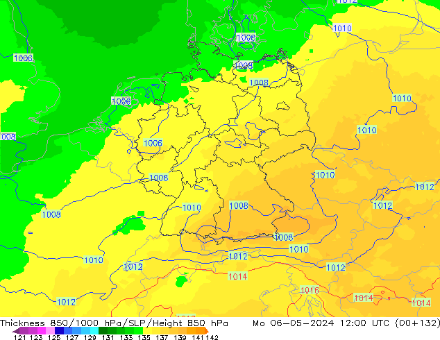 850-1000 hPa Kalınlığı UK-Global Pzt 06.05.2024 12 UTC