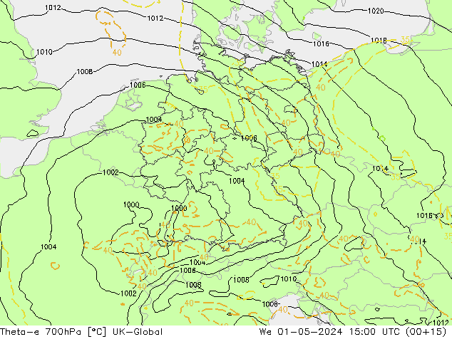 Theta-e 700hPa UK-Global We 01.05.2024 15 UTC