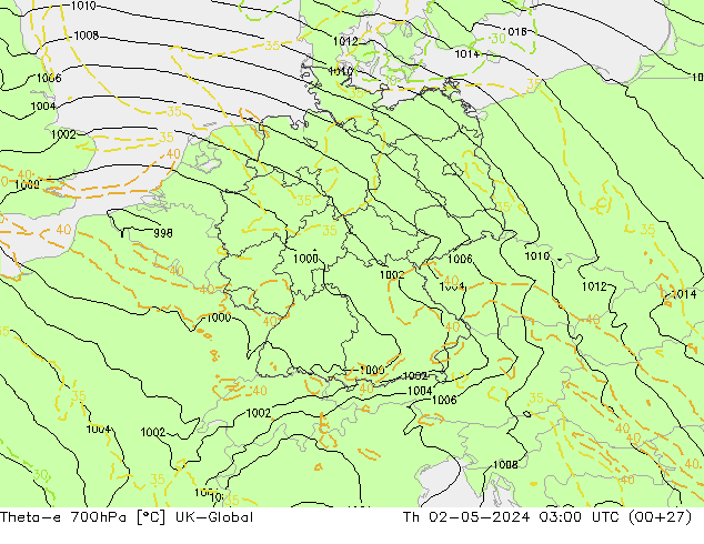 Theta-e 700hPa UK-Global  02.05.2024 03 UTC