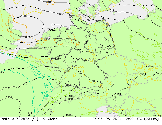 Theta-e 700hPa UK-Global Fr 03.05.2024 12 UTC