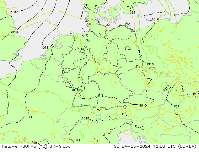 Theta-e 700hPa UK-Global za 04.05.2024 12 UTC