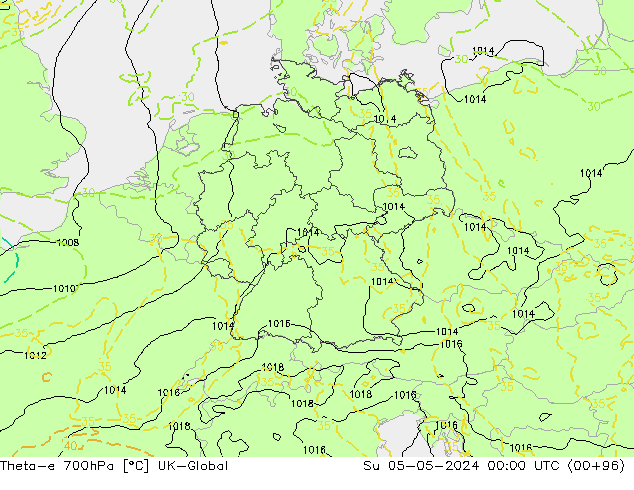 Theta-e 700hPa UK-Global dom 05.05.2024 00 UTC