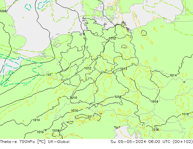 Theta-e 700гПа UK-Global Вс 05.05.2024 06 UTC