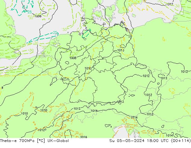 Theta-e 700hPa UK-Global dom 05.05.2024 18 UTC