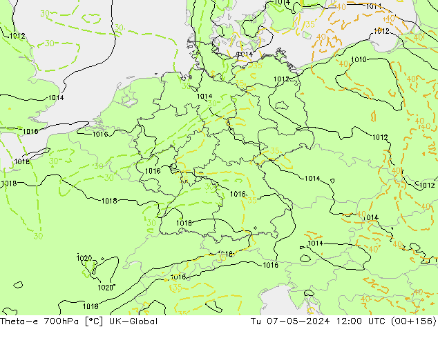 Theta-e 700гПа UK-Global вт 07.05.2024 12 UTC