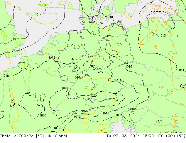 Theta-e 700hPa UK-Global  07.05.2024 18 UTC