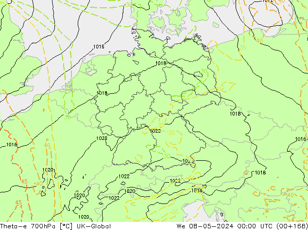 Theta-e 700hPa UK-Global wo 08.05.2024 00 UTC