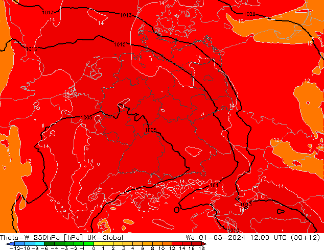 Theta-W 850hPa UK-Global mié 01.05.2024 12 UTC