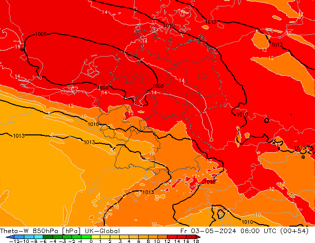 Theta-W 850гПа UK-Global пт 03.05.2024 06 UTC