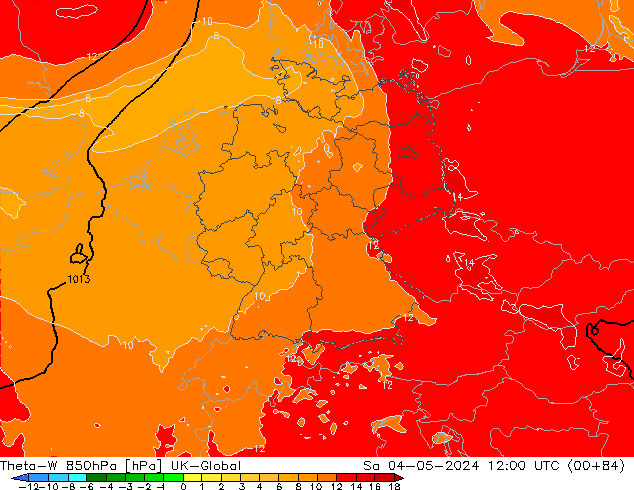 Theta-W 850hPa UK-Global sam 04.05.2024 12 UTC