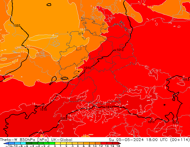Theta-W 850hPa UK-Global dom 05.05.2024 18 UTC