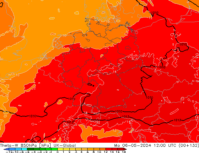 Theta-W 850hPa UK-Global Pzt 06.05.2024 12 UTC