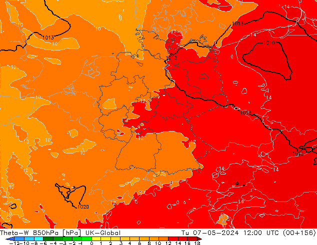Theta-W 850hPa UK-Global Tu 07.05.2024 12 UTC
