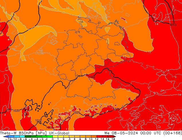 Theta-W 850гПа UK-Global ср 08.05.2024 00 UTC