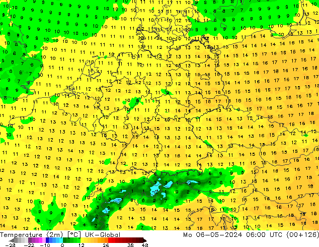 Temperaturkarte (2m) UK-Global Mo 06.05.2024 06 UTC