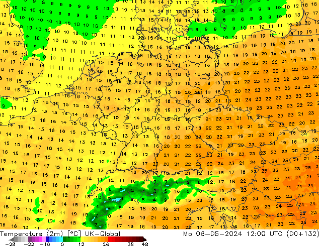 Temperature (2m) UK-Global Mo 06.05.2024 12 UTC