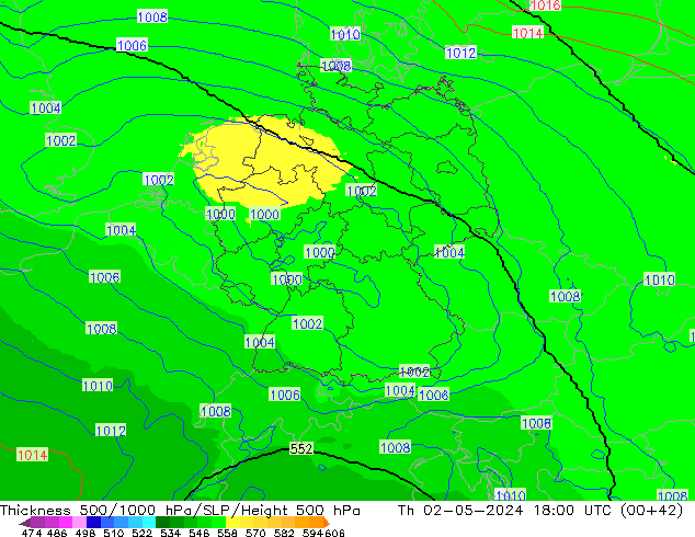 Dikte 500-1000hPa UK-Global do 02.05.2024 18 UTC