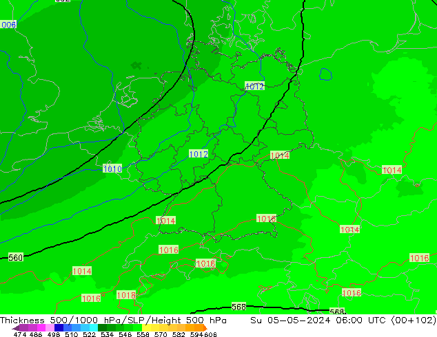 Thck 500-1000hPa UK-Global Ne 05.05.2024 06 UTC