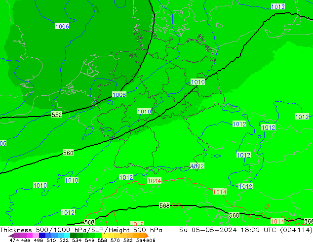 Thck 500-1000hPa UK-Global Su 05.05.2024 18 UTC