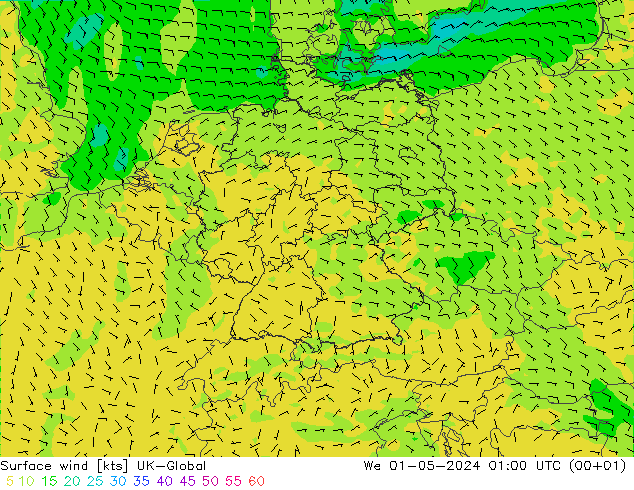 Surface wind UK-Global We 01.05.2024 01 UTC