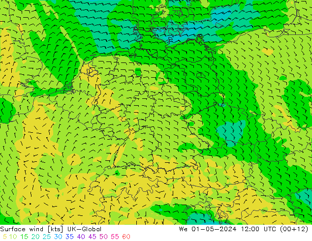 Surface wind UK-Global We 01.05.2024 12 UTC