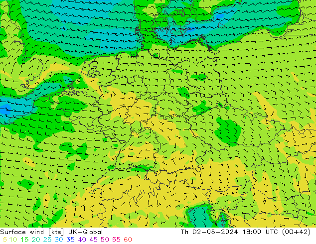 Surface wind UK-Global Th 02.05.2024 18 UTC