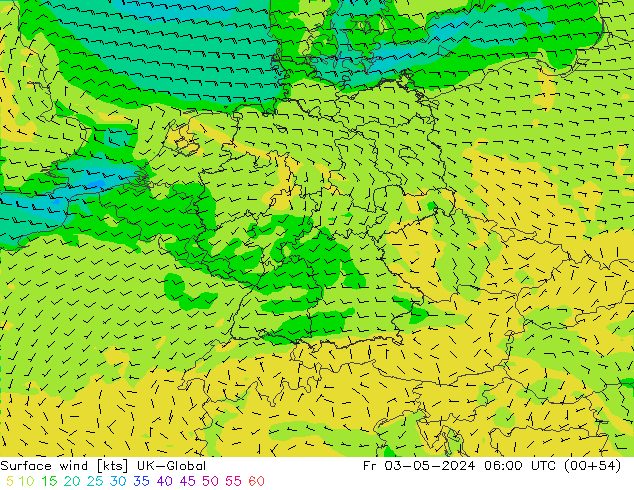 Wind 10 m UK-Global vr 03.05.2024 06 UTC