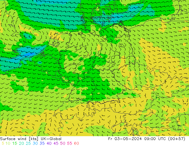 Surface wind UK-Global Pá 03.05.2024 09 UTC