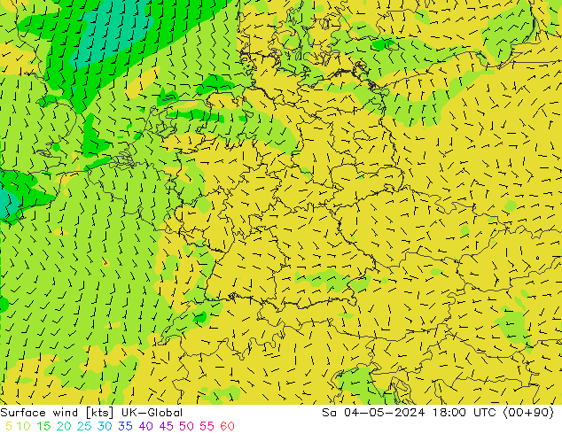 Wind 10 m UK-Global za 04.05.2024 18 UTC