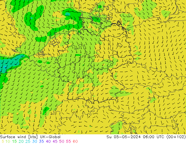 Surface wind UK-Global Su 05.05.2024 06 UTC