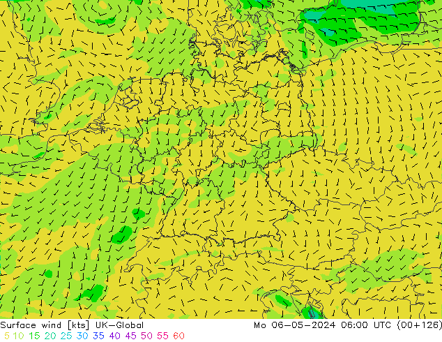 Viento 10 m UK-Global lun 06.05.2024 06 UTC