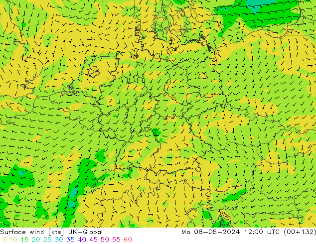 Viento 10 m UK-Global lun 06.05.2024 12 UTC