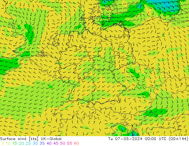 Surface wind UK-Global Tu 07.05.2024 00 UTC