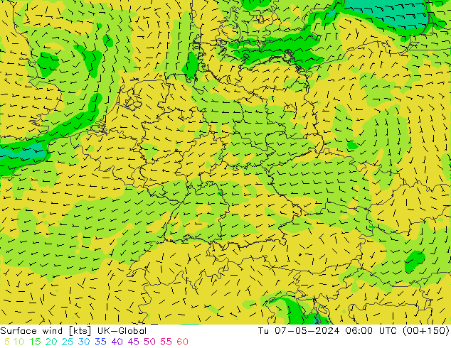 Surface wind UK-Global Tu 07.05.2024 06 UTC