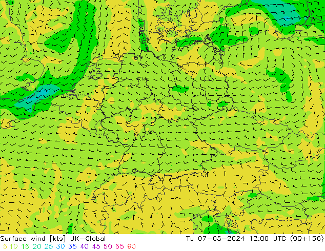 Surface wind UK-Global Tu 07.05.2024 12 UTC