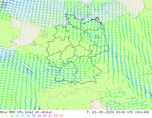 Vent 850 hPa UK-Global ven 03.05.2024 00 UTC