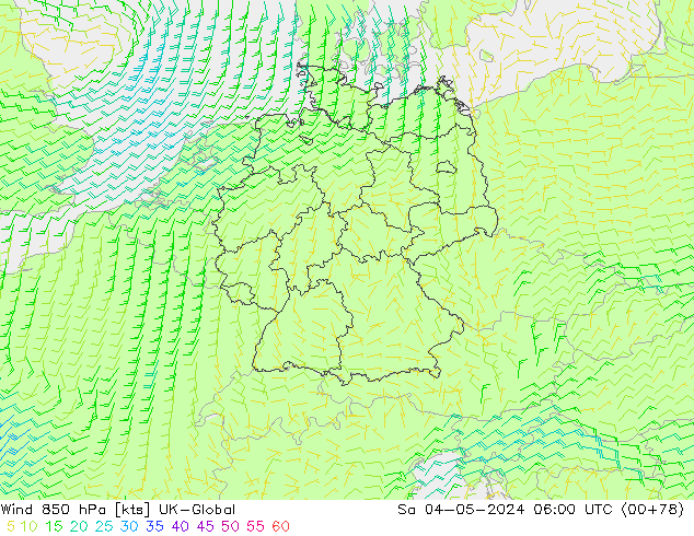 Wind 850 hPa UK-Global Sa 04.05.2024 06 UTC