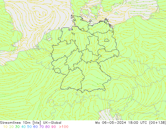 Streamlines 10m UK-Global Po 06.05.2024 18 UTC