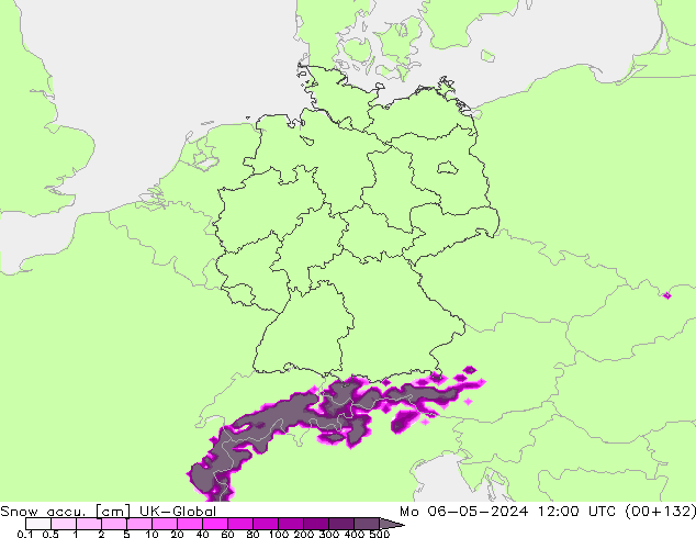 Snow accu. UK-Global lun 06.05.2024 12 UTC