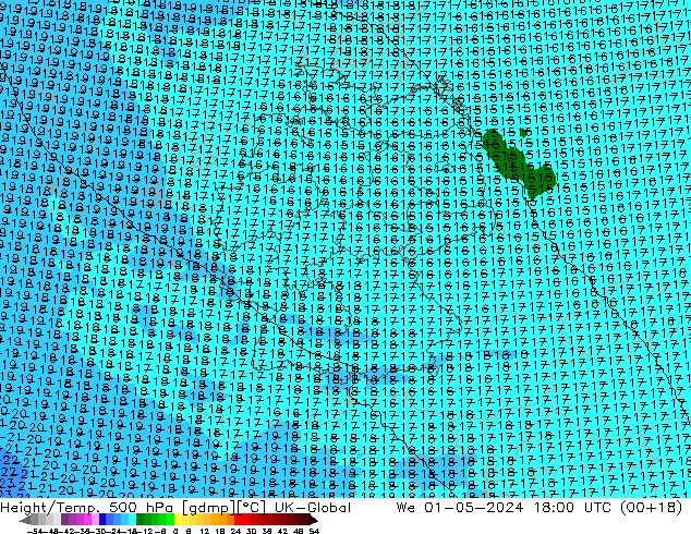 Geop./Temp. 500 hPa UK-Global mié 01.05.2024 18 UTC