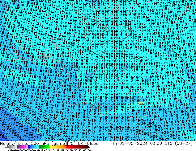 Hoogte/Temp. 500 hPa UK-Global do 02.05.2024 03 UTC