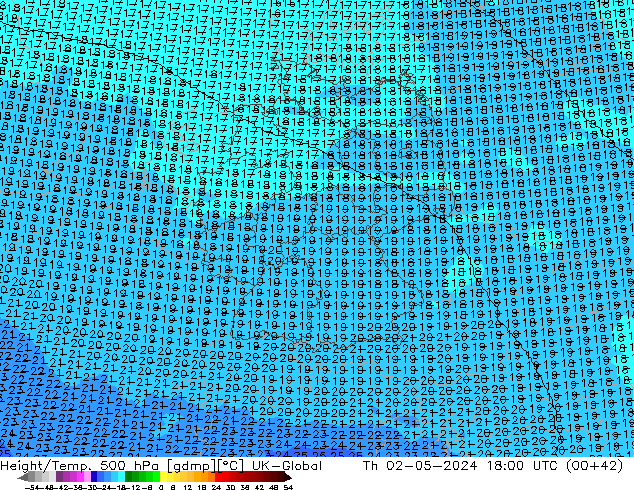 Height/Temp. 500 hPa UK-Global czw. 02.05.2024 18 UTC