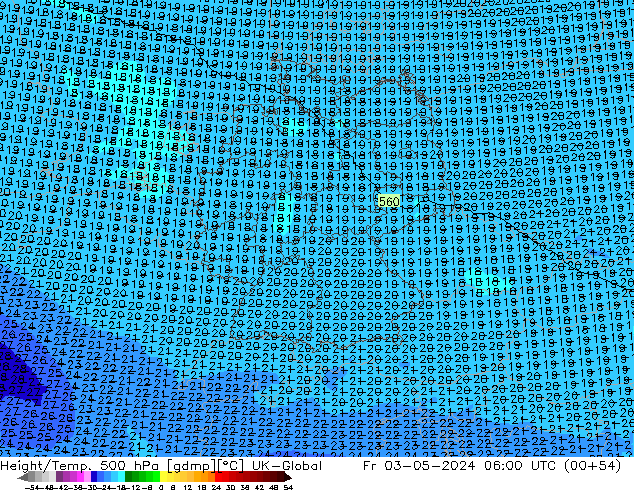 Yükseklik/Sıc. 500 hPa UK-Global Cu 03.05.2024 06 UTC