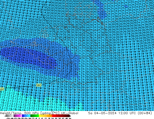 Height/Temp. 500 hPa UK-Global Sáb 04.05.2024 12 UTC