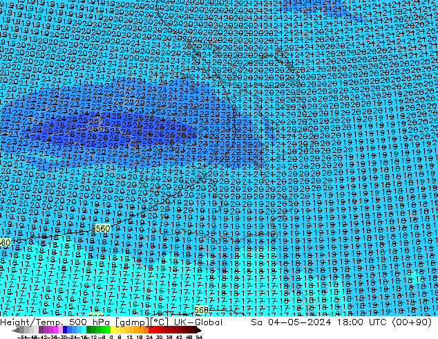 Height/Temp. 500 hPa UK-Global Sa 04.05.2024 18 UTC