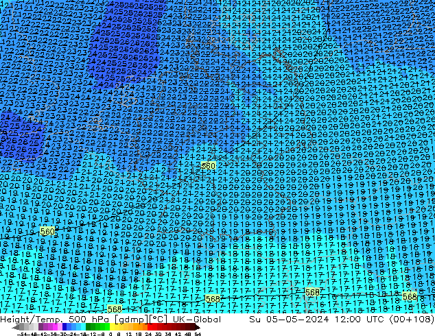 Height/Temp. 500 hPa UK-Global dom 05.05.2024 12 UTC