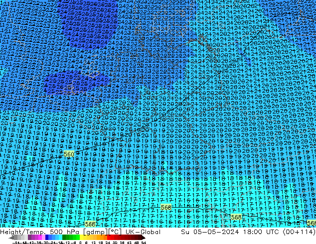 Height/Temp. 500 hPa UK-Global Su 05.05.2024 18 UTC