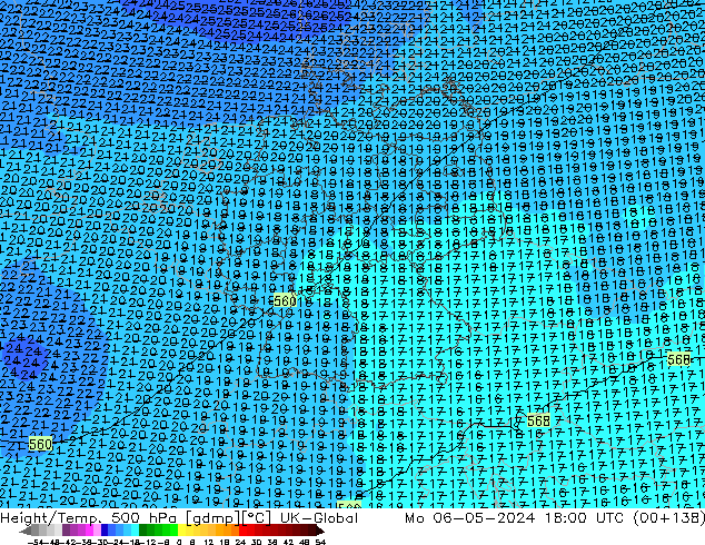 Height/Temp. 500 hPa UK-Global Mo 06.05.2024 18 UTC