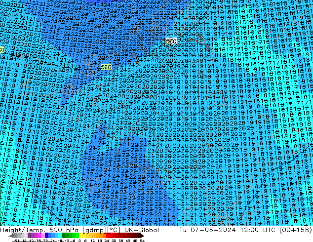 Height/Temp. 500 hPa UK-Global wto. 07.05.2024 12 UTC