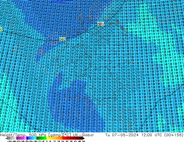 Height/Temp. 500 hPa UK-Global Út 07.05.2024 12 UTC